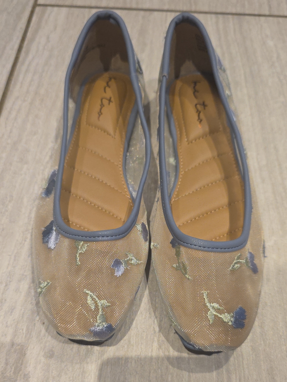 Blue Floral Mesh Ballet Flats Size 6 New
